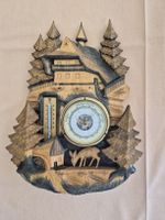Holz-Wetterstation mit Hirsch Motiv, Handgeschnitzt