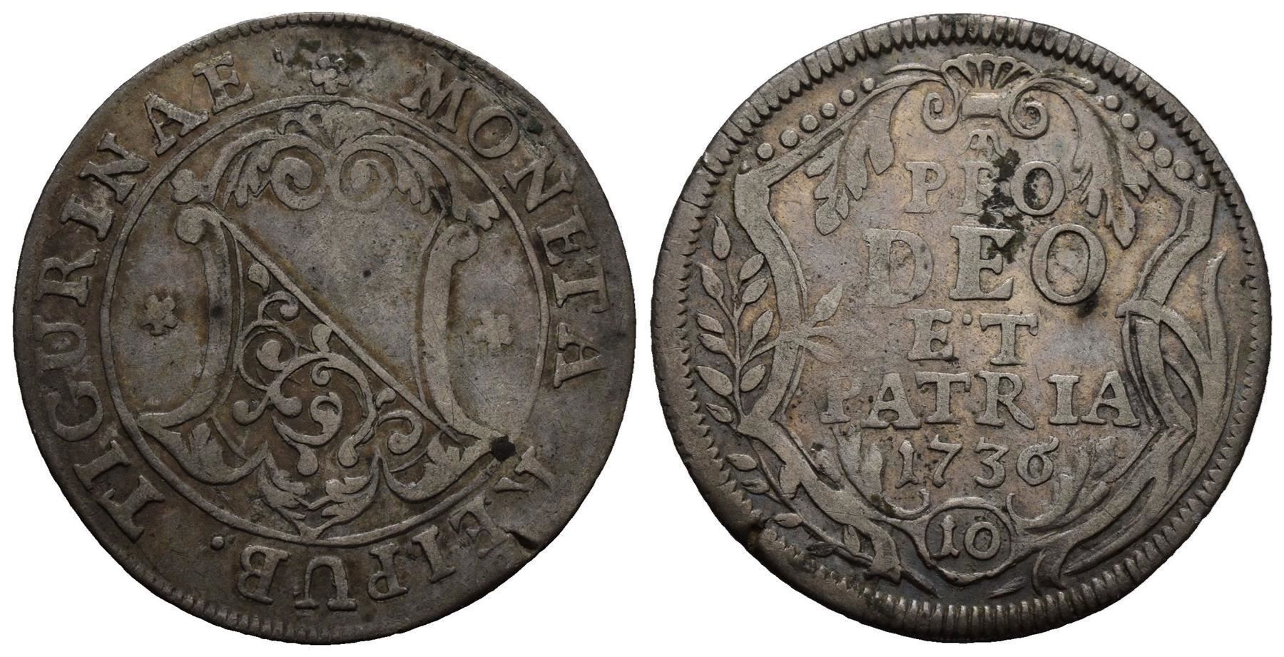 Tutti le monete: Zürich 10 Schilling 1736 /951 – Usato da Trimbach venduto da Solothurn1