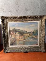 Peinture paysage ancien avec cadre doré signé