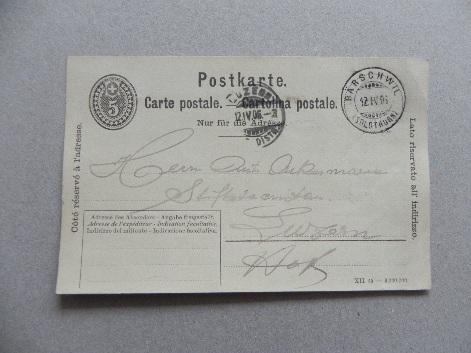 Cartes postales: Bärschwil Solothurn SO Post Stempel 1906 – D'occasion à Siebnen par krimsie