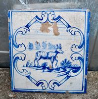 ANTIKE Ofenkachel HIRSCH fayence? 18.5 x 20cm