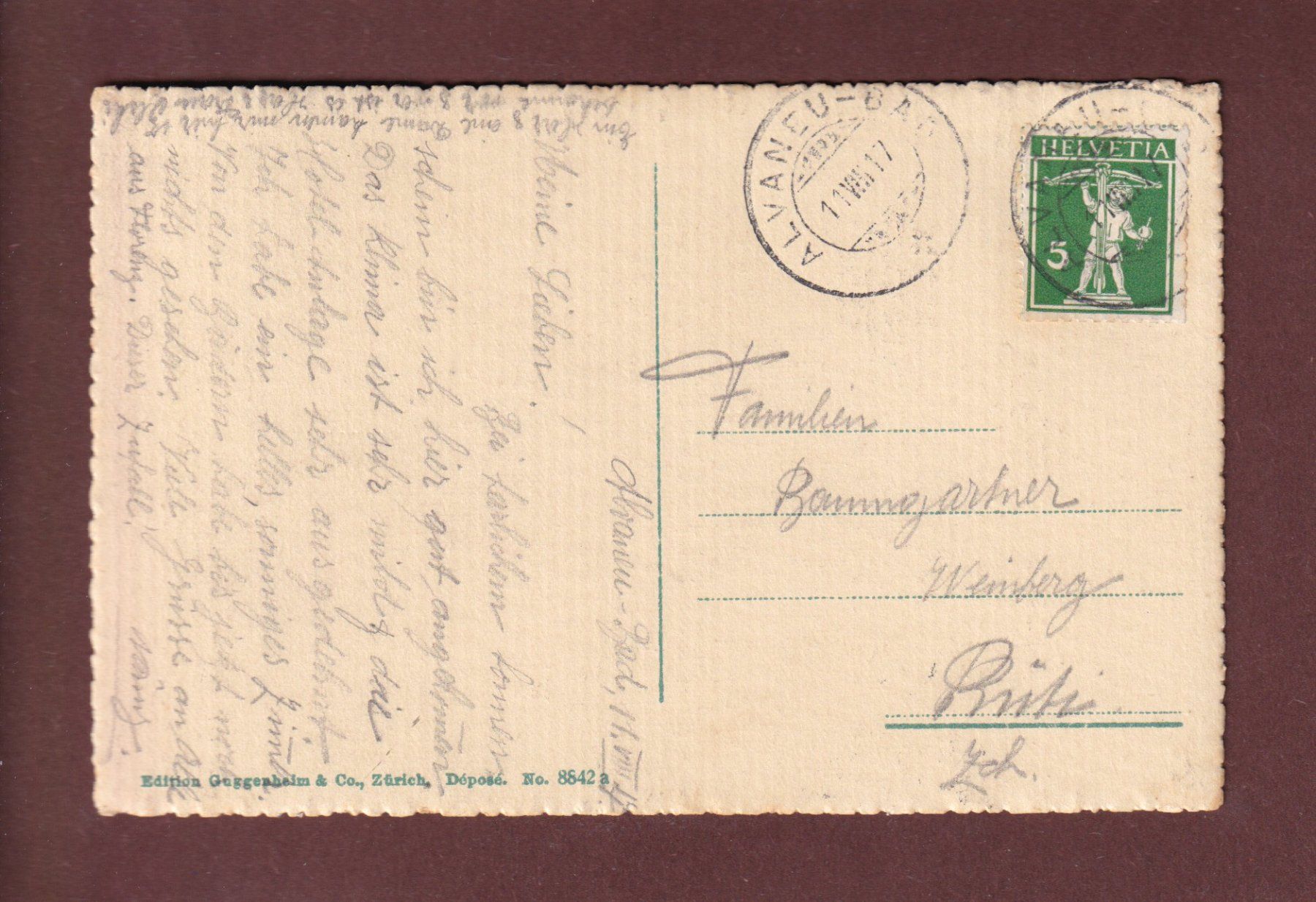 Cartoline postali: ALVANEU-BAD - 1917 – Usato da Pully venduto da nicecards-shop 1
