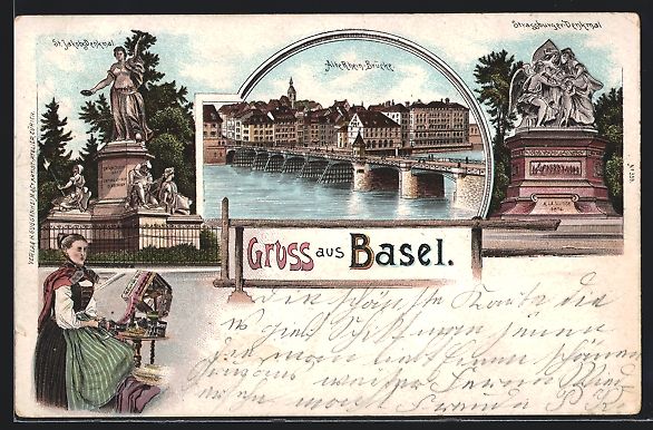 Cartoline postali: Litho Basel, St. Jakob-Denkmal, Strassbu – Usato da Berlin venduto da bartko-reher