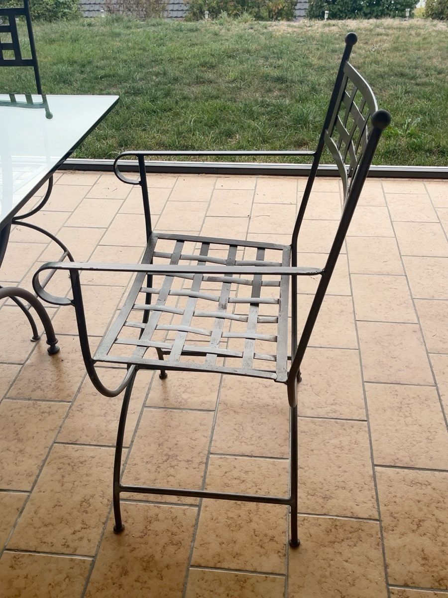 Set de table et chaises: Gartentisch mit Glasplatte & 6 Eisenstühlen – D'occasion à Eich par Kerstin8686 1