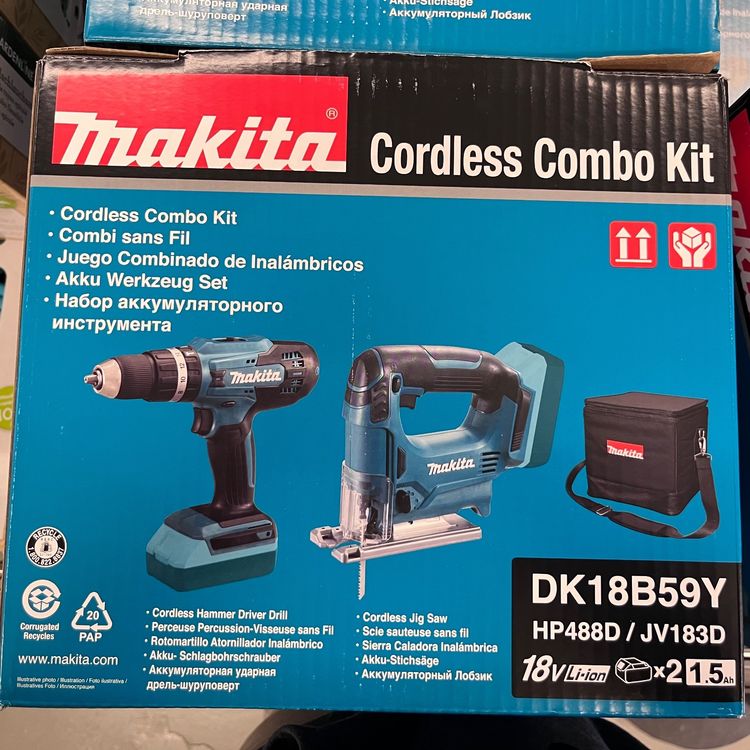 Makita Kabellos Combo Bohrer HP488D Stichs ge JV183D Akku