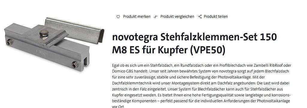 Ferramenta: Novotegra Stehfalzklemme – Nuovo (secondo la descrizione) da Götighofen venduto da muetec-Photovoltaik