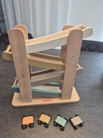 Holz-Autorennbahn mit Autos, Holzspielzeug, Top Zustand!
