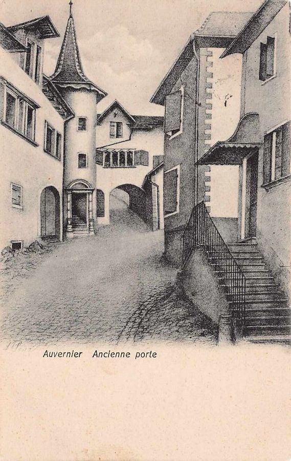 Cartoline postali: Auvernier, Ancienne porte, circulée 1909 poste militaire – Usato da Frauenfeld venduto da POML