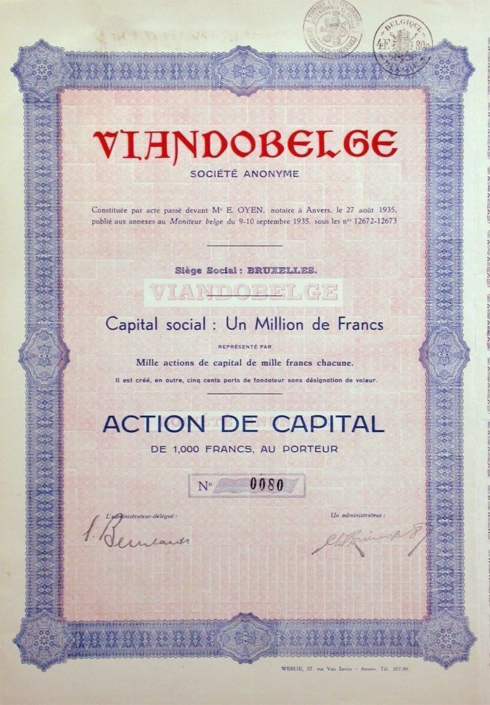 Documents: Viandobelge SA, Bruxelles - 1935 – D'occasion à Solothurn par Sgasche