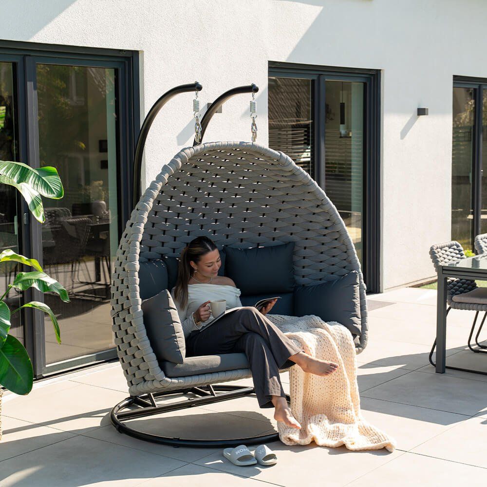 Poltrone pensili da giardino: Hängesessel BOHO aus Seilgeflecht - GRAU - 2 Sitzer – Nuovo e nell'imballaggio originale da Wallenwil venduto da toesstal-vertrieb