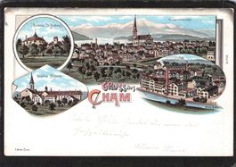 Lithographie: Gruss aus Cham ZG , gel. 1899