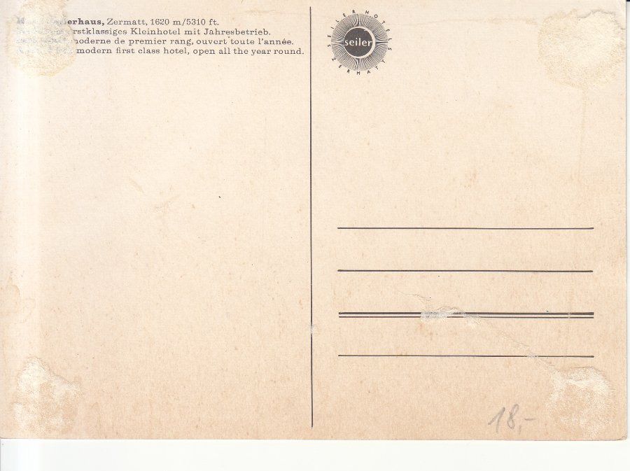 Cartoline postali: Zermatt Seilerhaus, ca. 1970 – Usato da Bürglen TG venduto da StampGraf 1