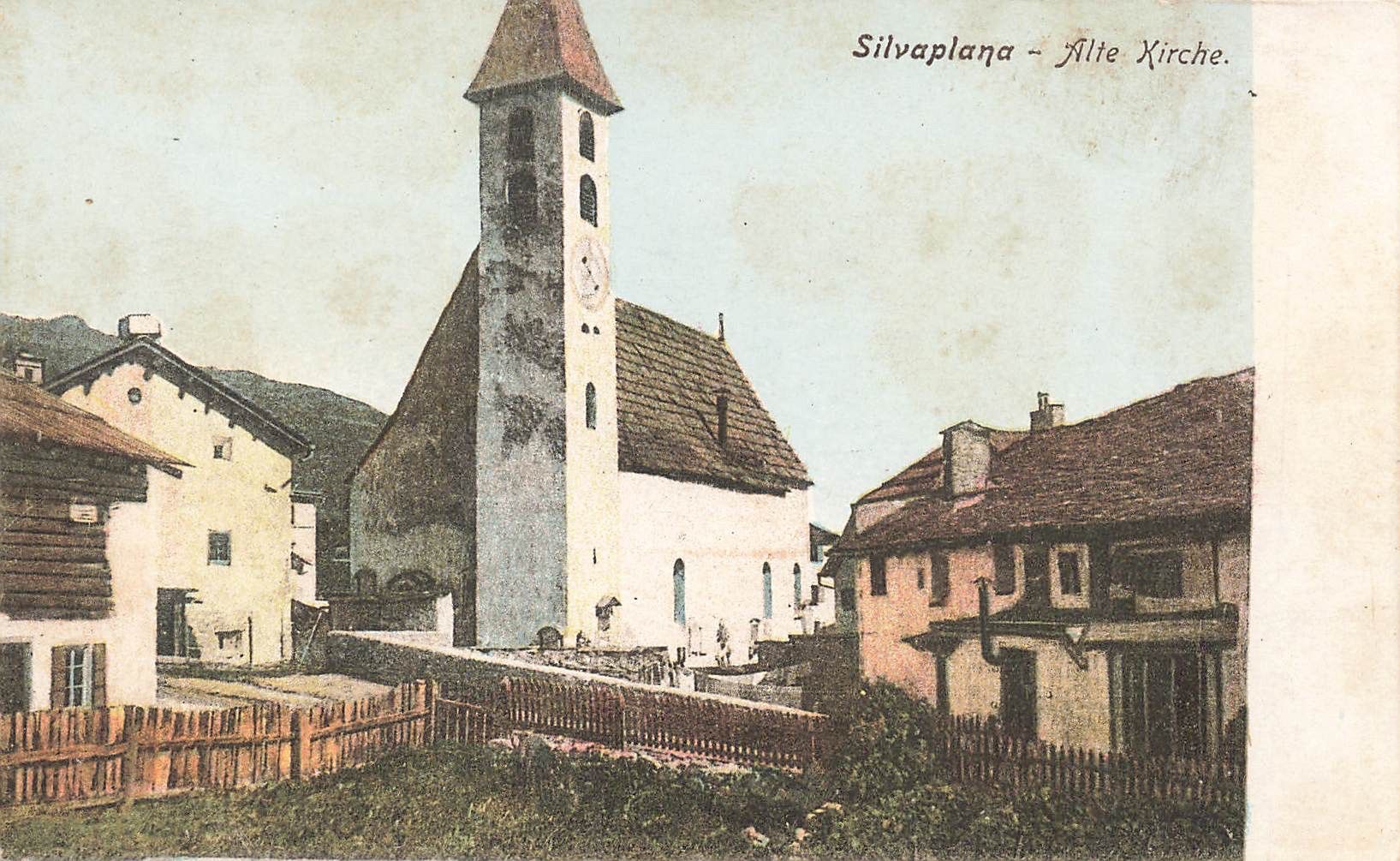 Ansichtskarten: Silvaplana GR Alte Kirche belebt – Gebraucht aus Biasca von Blenio71