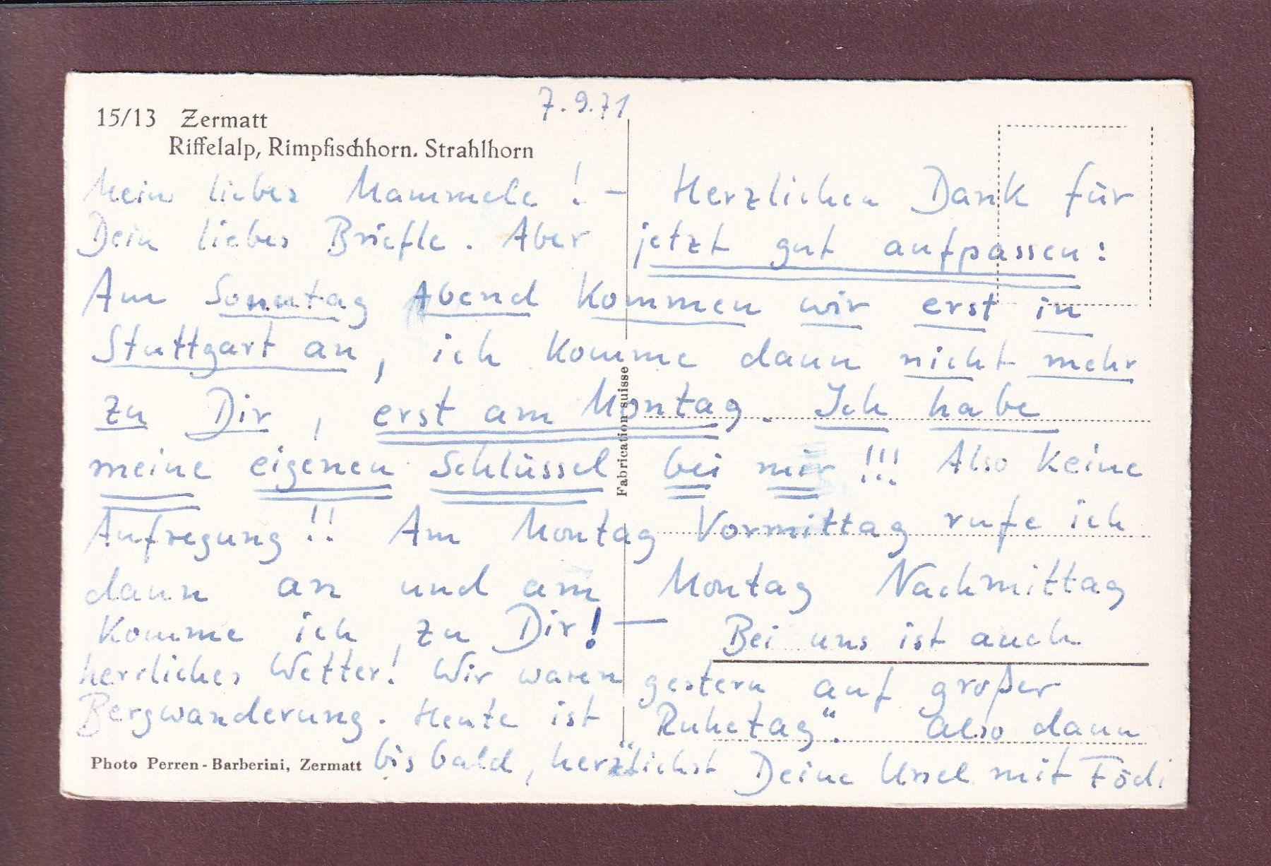 Cartoline postali: RIFFELALP - Rimpfischhorn - Strahlhorn – Usato da Pully venduto da nicecards-shop 1