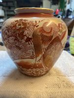 Antike Japan-Vase, Vogel- & Floralmotiv, Gold-Aerde (V)