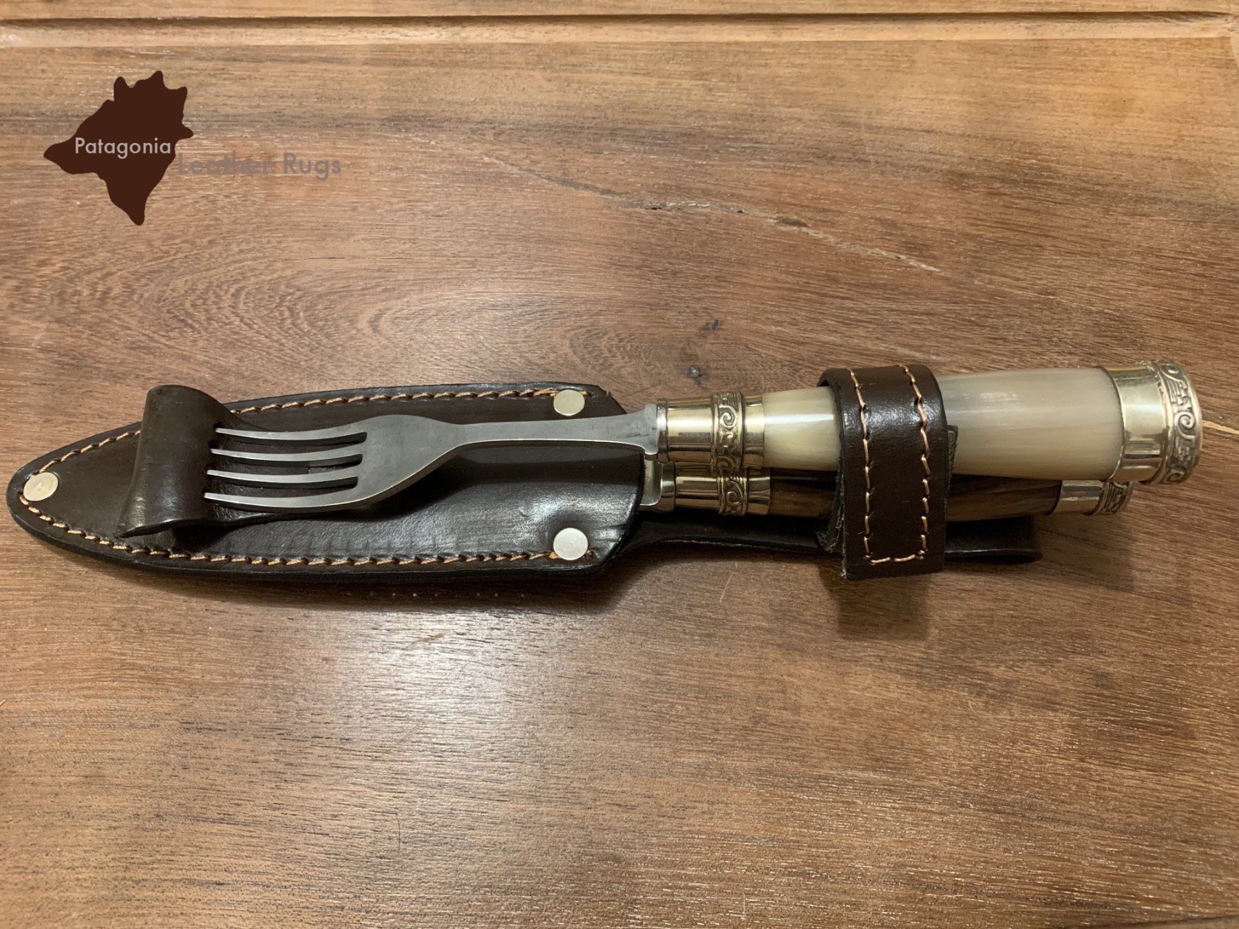 Set di posate: Picknick-Messer- und Gabel-Set mit Kuhhorn-Griffen – Nuovo e nell'imballaggio originale da Arbedo venduto da patagonialeatherrugs 4