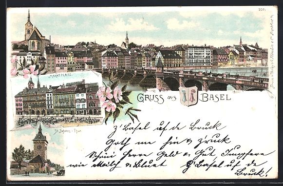 Ansichtskarten: Litho Basel, St. Johann-Tor, Marktplatz, – Gebraucht aus Berlin von bartko-reher