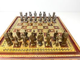 Britisches Schach / Backgammon Holz Perlmutt, Antik