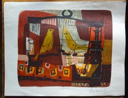 Original Lithographie Les Canaris Roland Guignard handsign.
