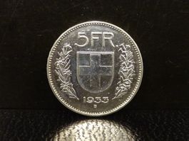5 Franken Silber 1933 Fünfliber Münze