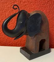 Dekorative Elefantenfigur aus Holz und Metall, Vintage