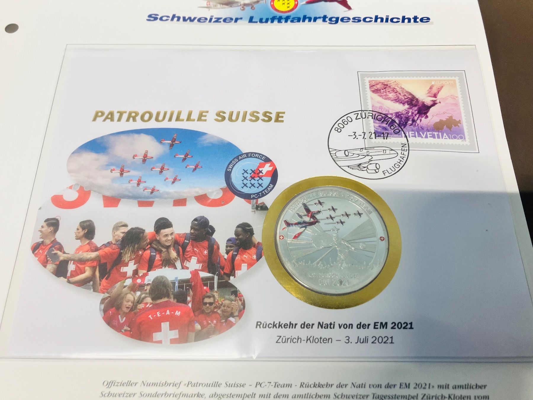 Medaglie: Patrouille Suisse  Numisbrief versilberte Medaille 2021 – Usato da Merenschwand venduto da Garfield2026 1