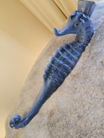 Grosse blaue Deko Seepferdchen Keramik für Wand