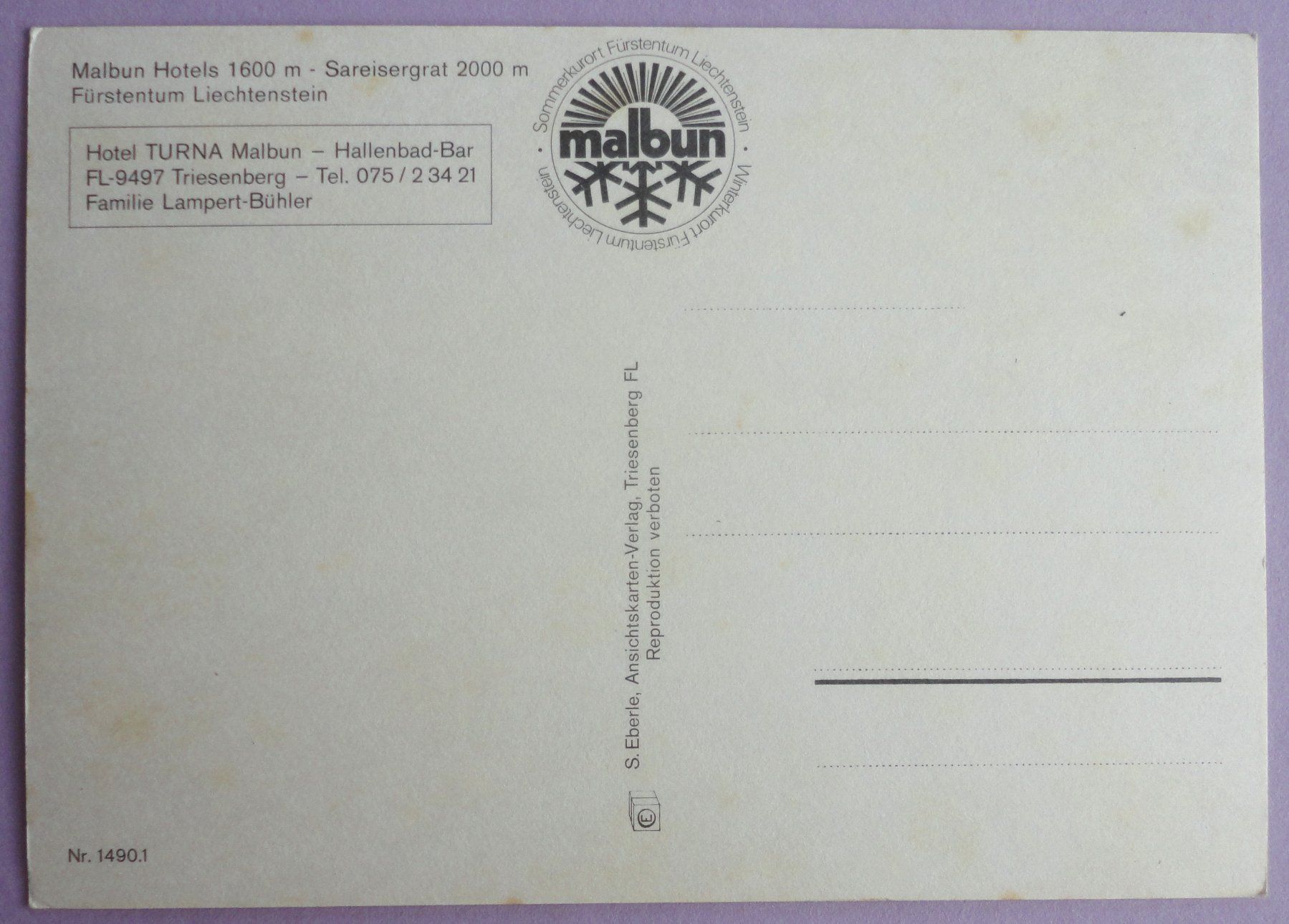 Cartoline postali: Malbun - Sareisergrat – Usato da Fétigny venduto da Billy2miny 1