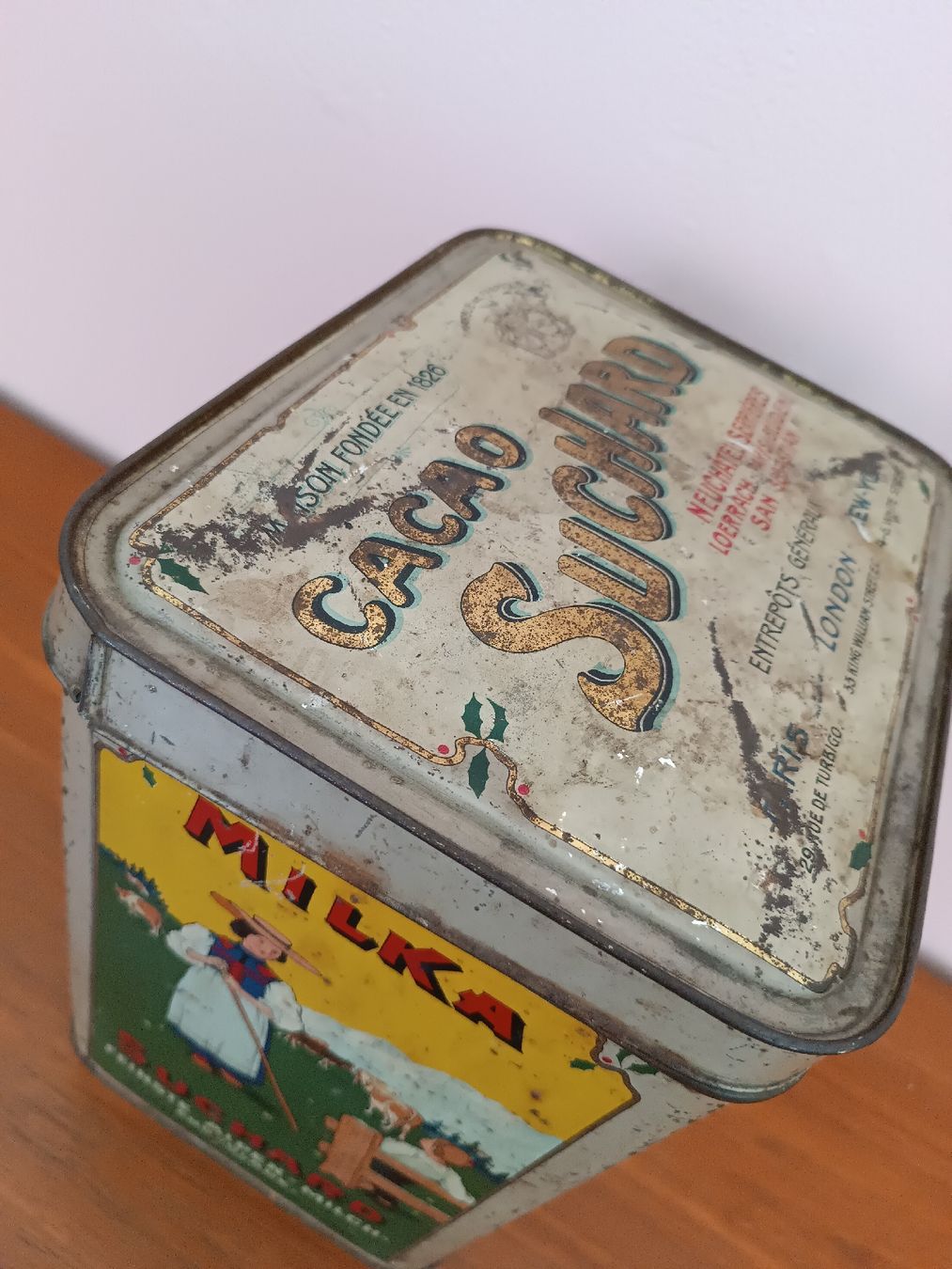 Suchard Schilder: Cacao Suchard Dose um 1900 Emailschild – Gebraucht aus Riehen von sachensucher21 4