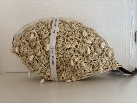 Sensi Studio Woven Seashell Straw Clutch