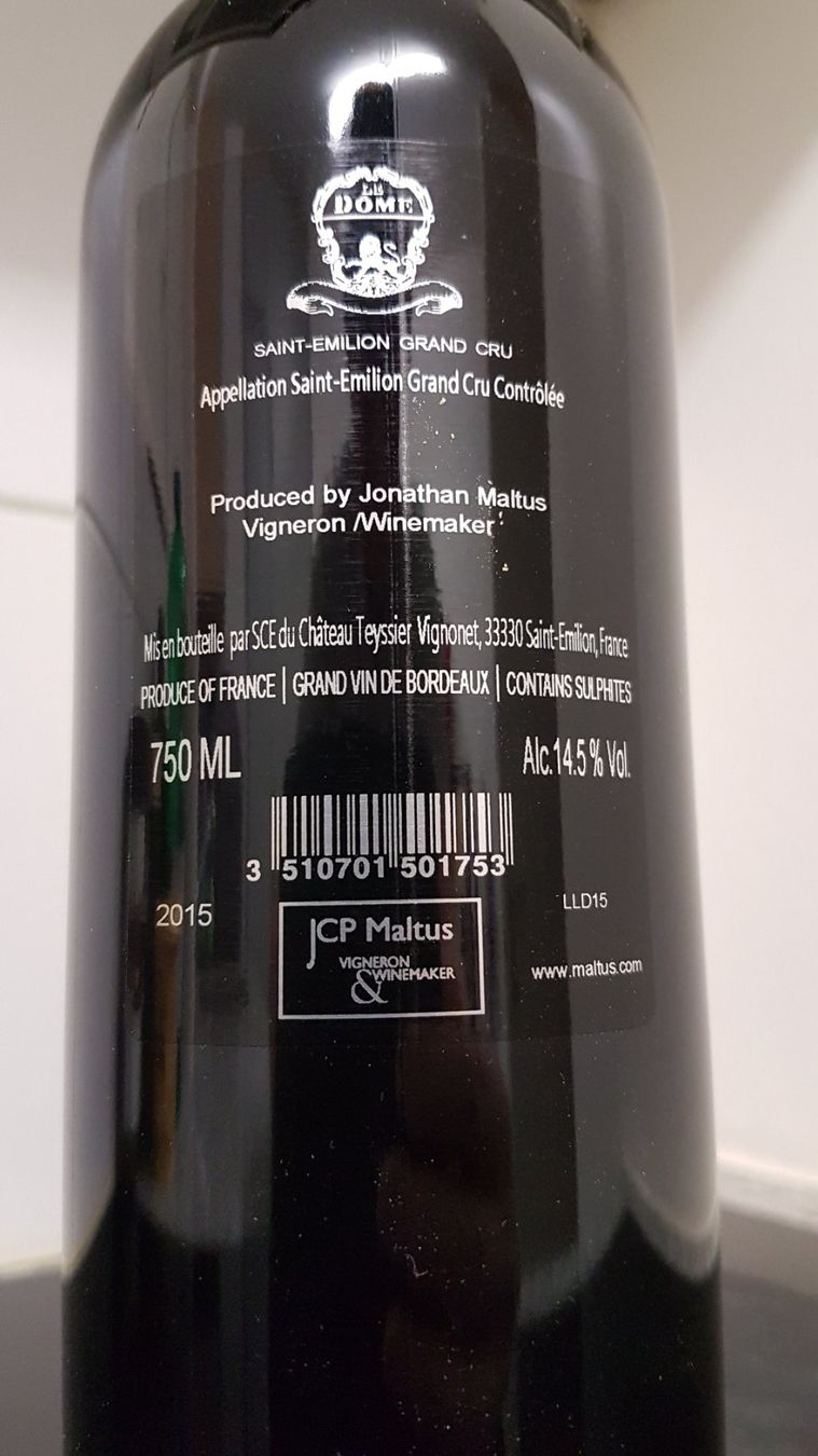 Wein: Le Dome 2015   Saint - Emilion Grand Cru – Neu (gemäss Beschreibung) aus Grenchen von poggione 5