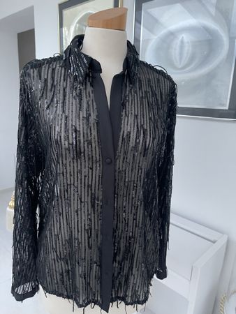 Zara Paillettenbluse schwarz Gr. L Party Festlich