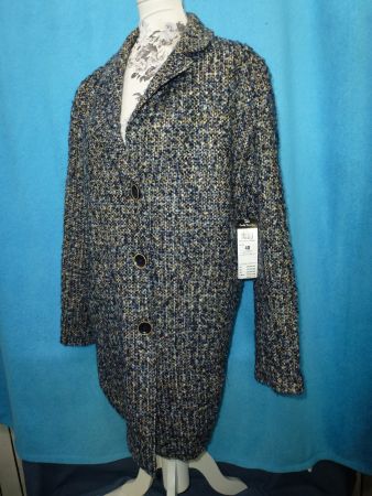 BETTY BARCLAY MANTEL BLAU GEMUSTERT GR 40 NEU ETIKETT KNOPF