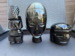 3 massive Obsidian Skulpturen - Mexiko