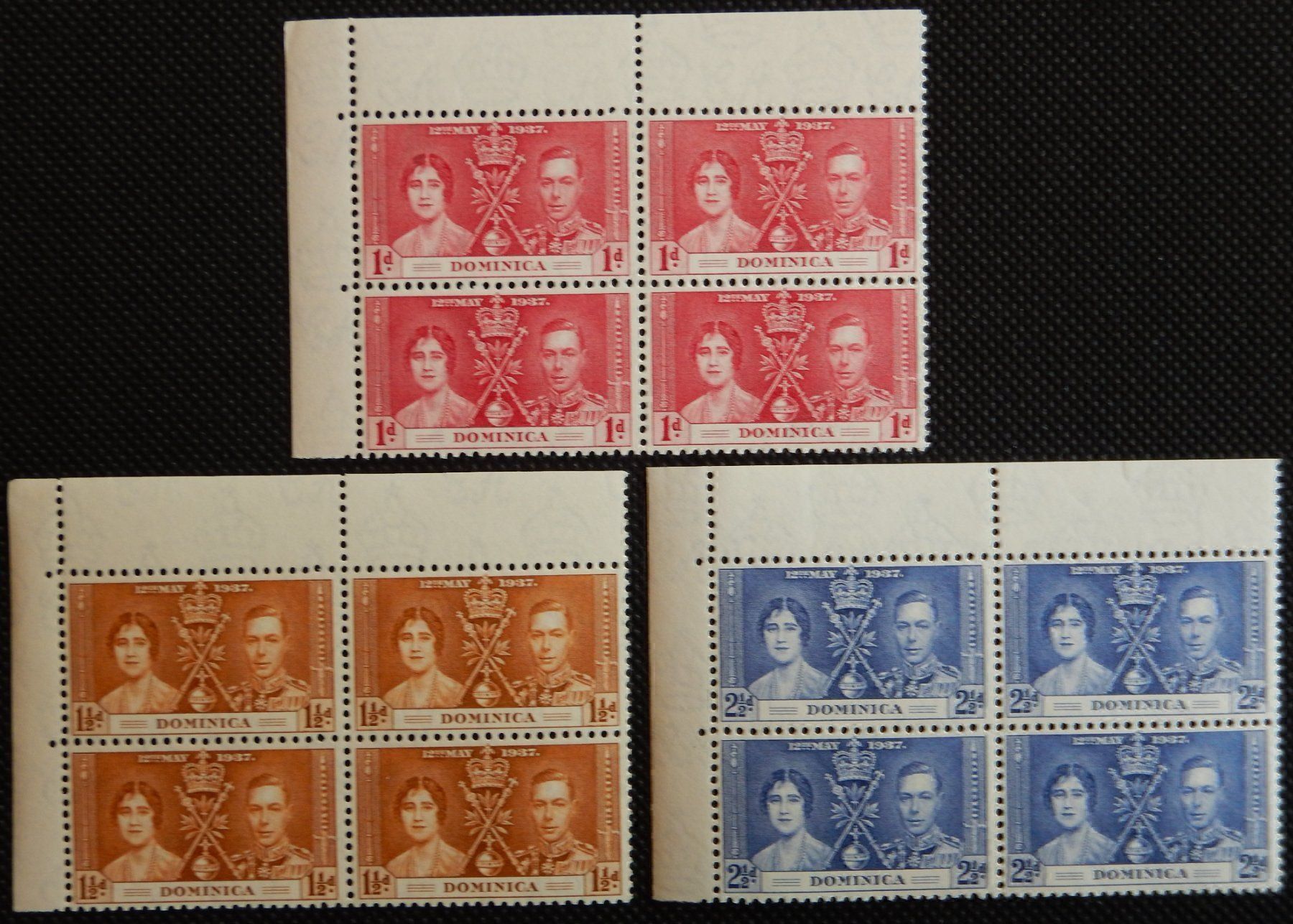 Alle Briefmarken: Dominica Kat. 90-92 ** 1937 TOP – Gebraucht aus Zürich von Muehlekauf
