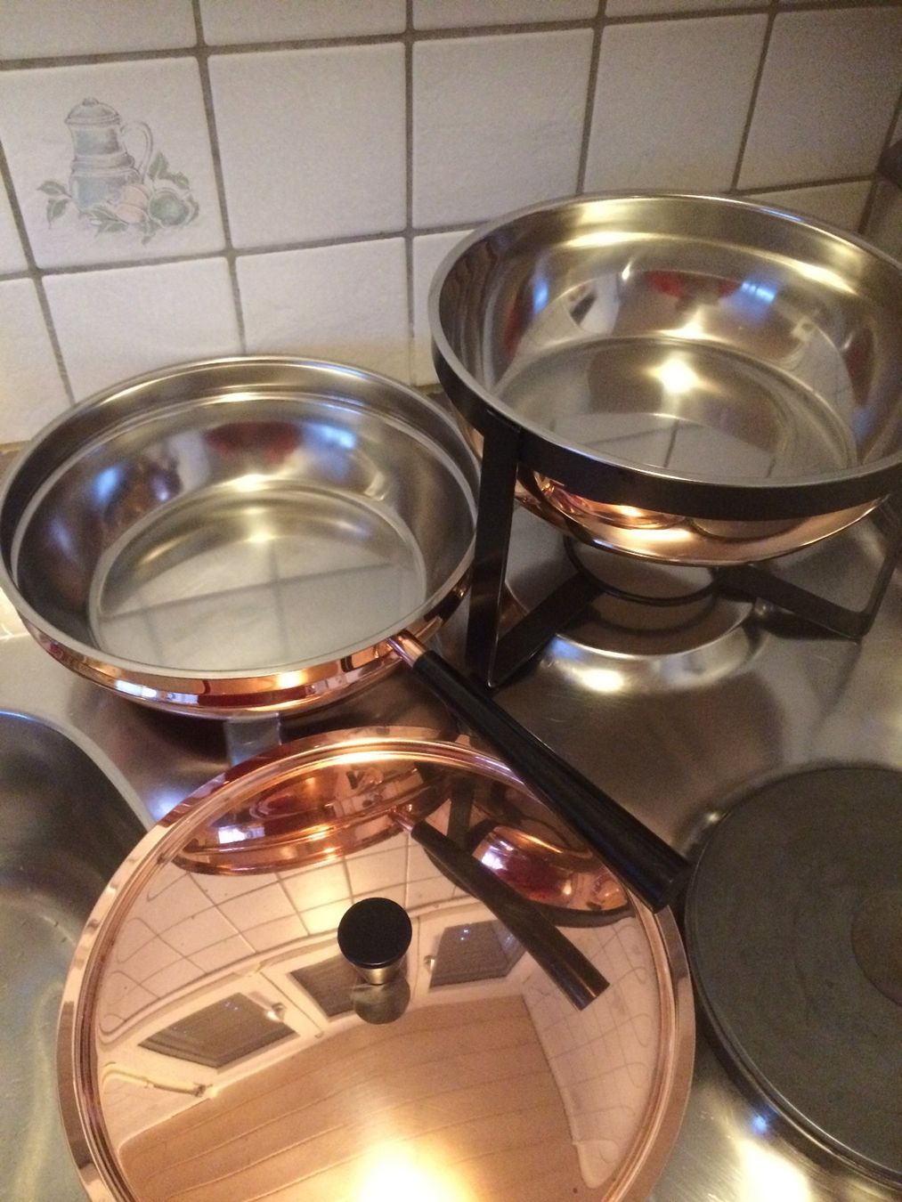 Padelle: KUPFER-WARM-RECHAUD-CHAFING- VON SPRING/MIT DECKEL 1970 – Usato da EMMETTEN venduto da pfi_cbg5 5