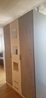 Kleiderschrank 3-türig mit Schubladen, grau-weiss, guter Zus