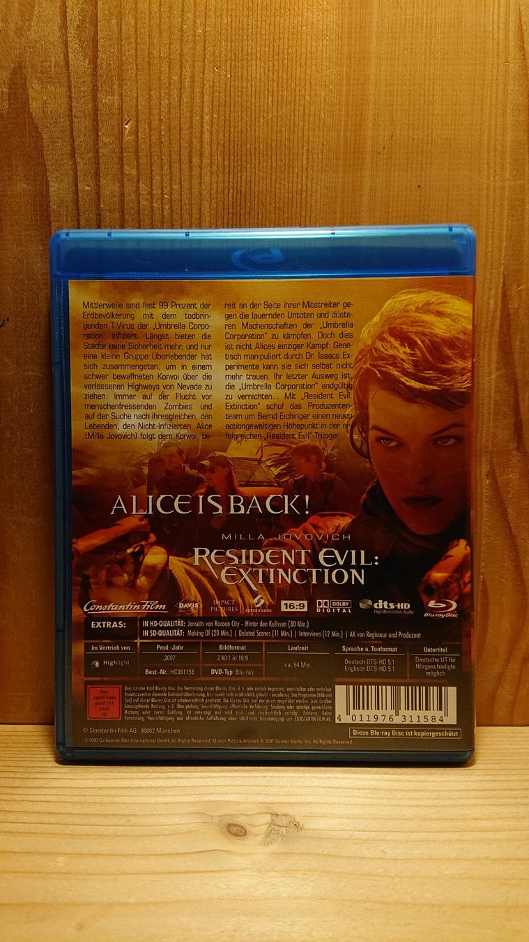 Tutti i DVDs: RESIDENT EVIL Extinction auf Blu-Ray – Usato da Wilderswil venduto da Exebub 1