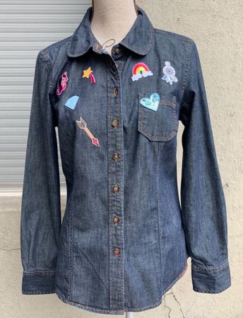 Superbe chemise en jeans BODEN patches colorés t.S