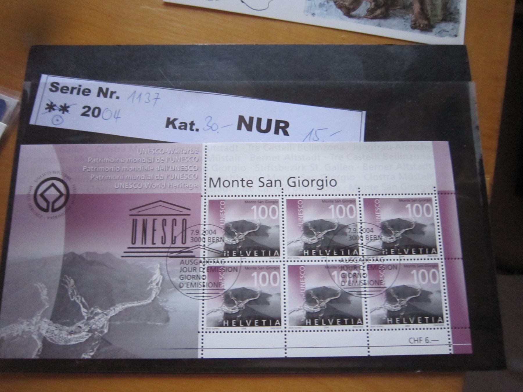 Tutti i francobolli: LOT A 2004 Monte San Giorrgio ET Block – Usato da Gordola venduto da Polentaefung