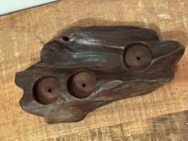 Holz Teelichthalter für 3 Kerzen, rustikal, Rauchenstäbchen