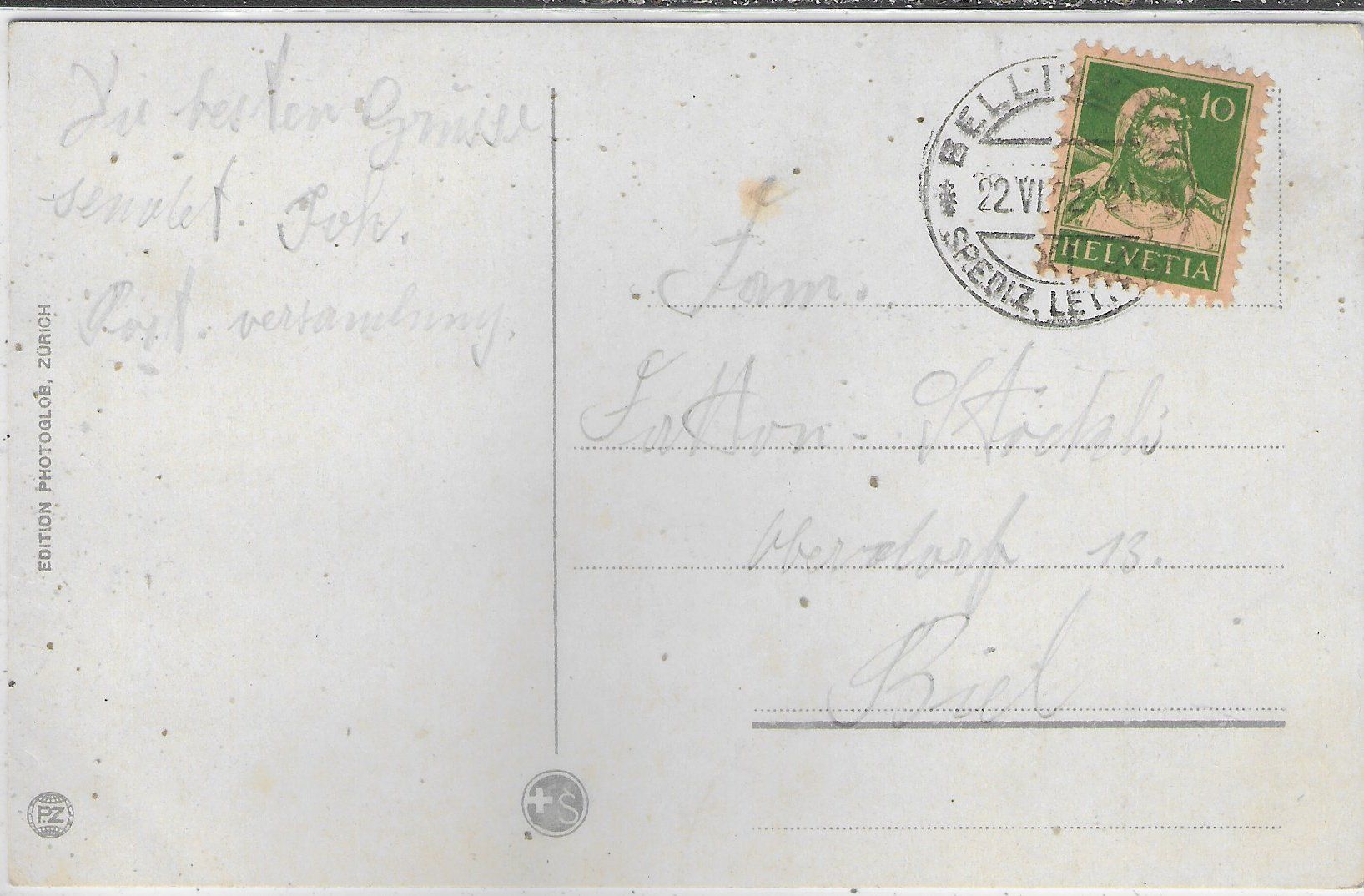 Cartoline postali: Bellinzona - Stazione - Litho – Usato da Ettingen venduto da Kartenplanet 1