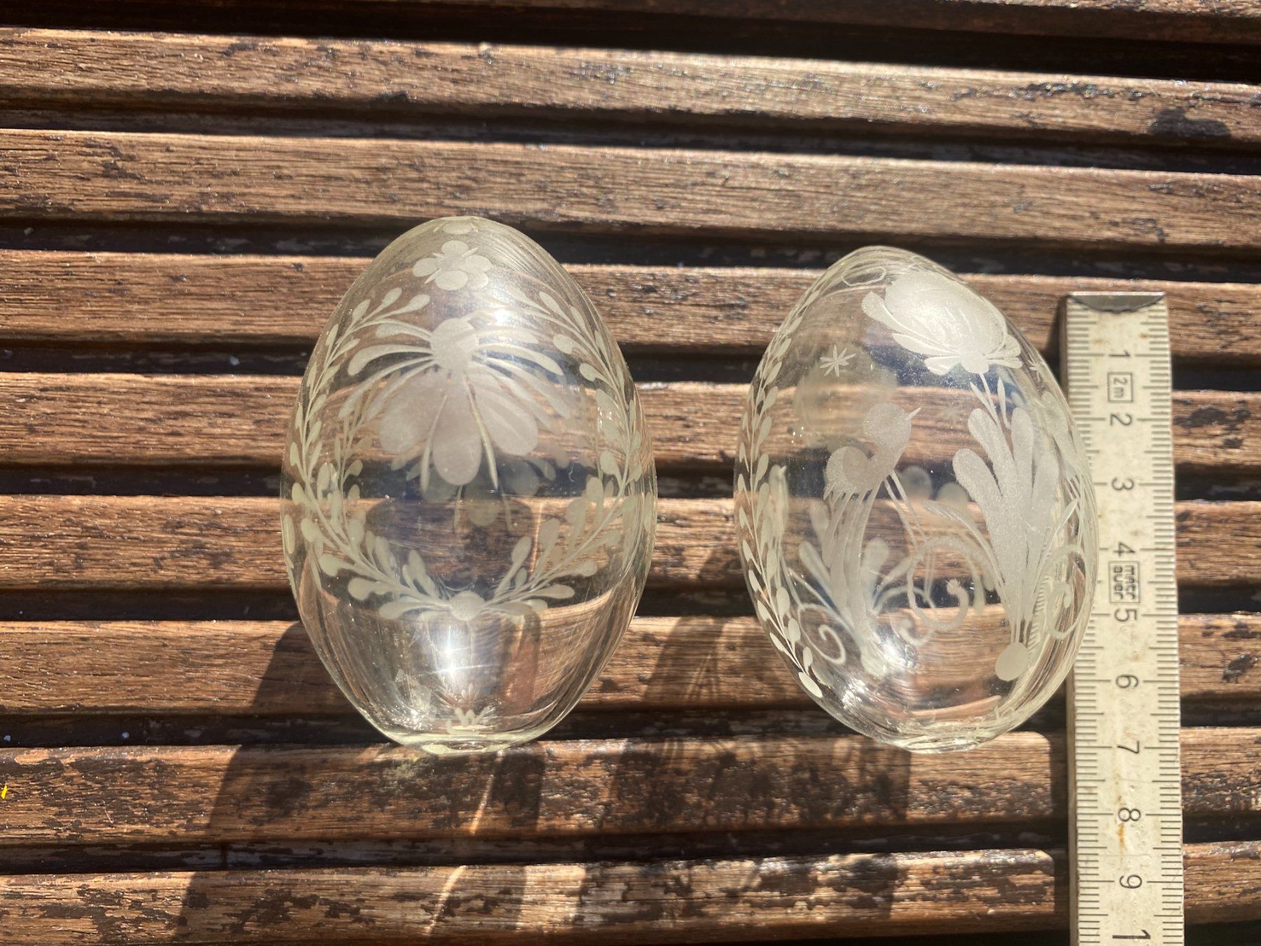 Bicchieri: 2 gravierte grosse Glas-Eier, Vintage – Usato da Gümligen venduto da Primeselection 1