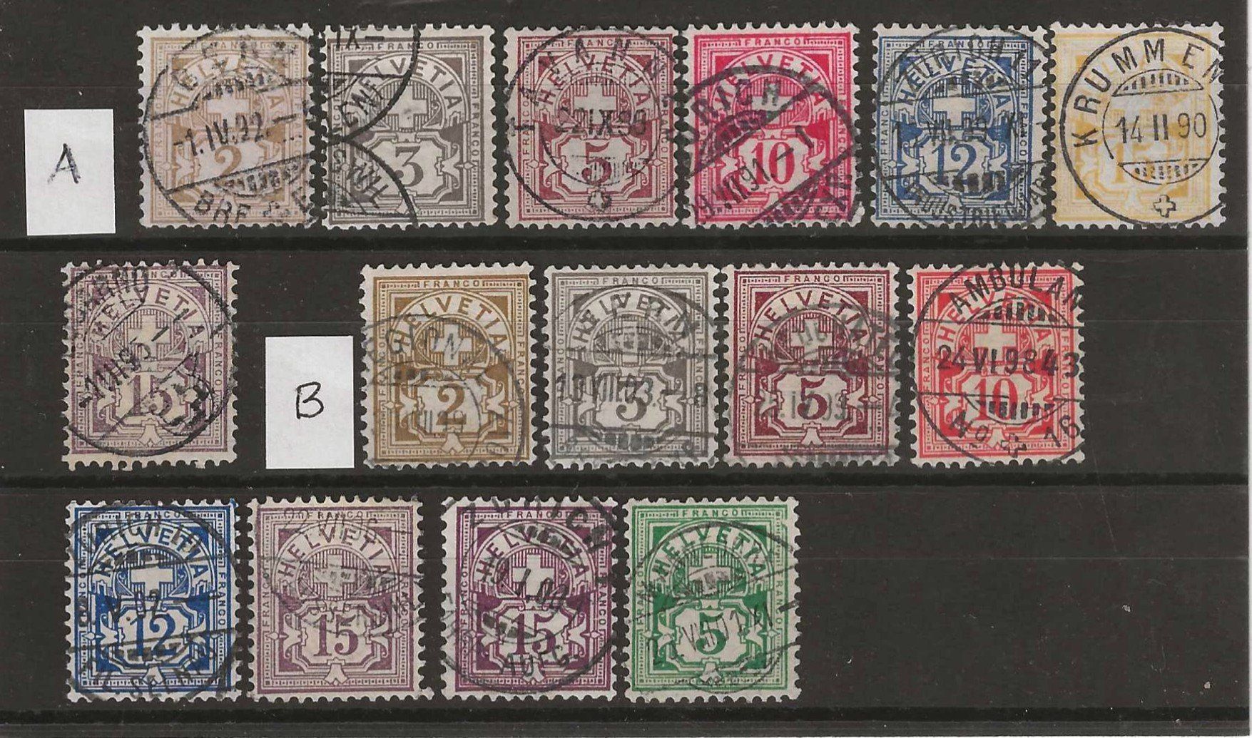 Alle Briefmarken: 1882 - 1899 : Ziffermuster Typ A + B : KP 240.-- – Gebraucht aus Gümligen von Geniusbuy