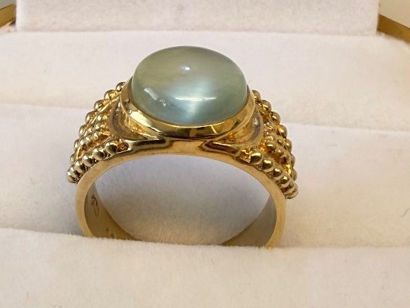 Anelli: Ring Silber 925 vergoldet mit einem Prehnit Stein 58 – Nuovo e nell'imballaggio originale da Zug venduto da gold.schmuck