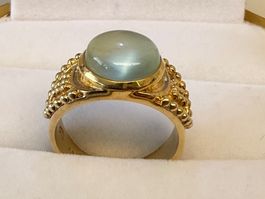 Ring Silber 925 vergoldet mit einem Prehnit Stein 58