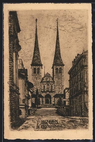 Cartoline postali: Luzern, Hofkirche mit Strassenpartie – Usato da Berlin venduto da bartko-reher