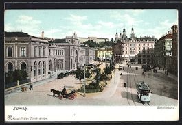 Zürich, Bahnhofplatz mit Strassenbahn u