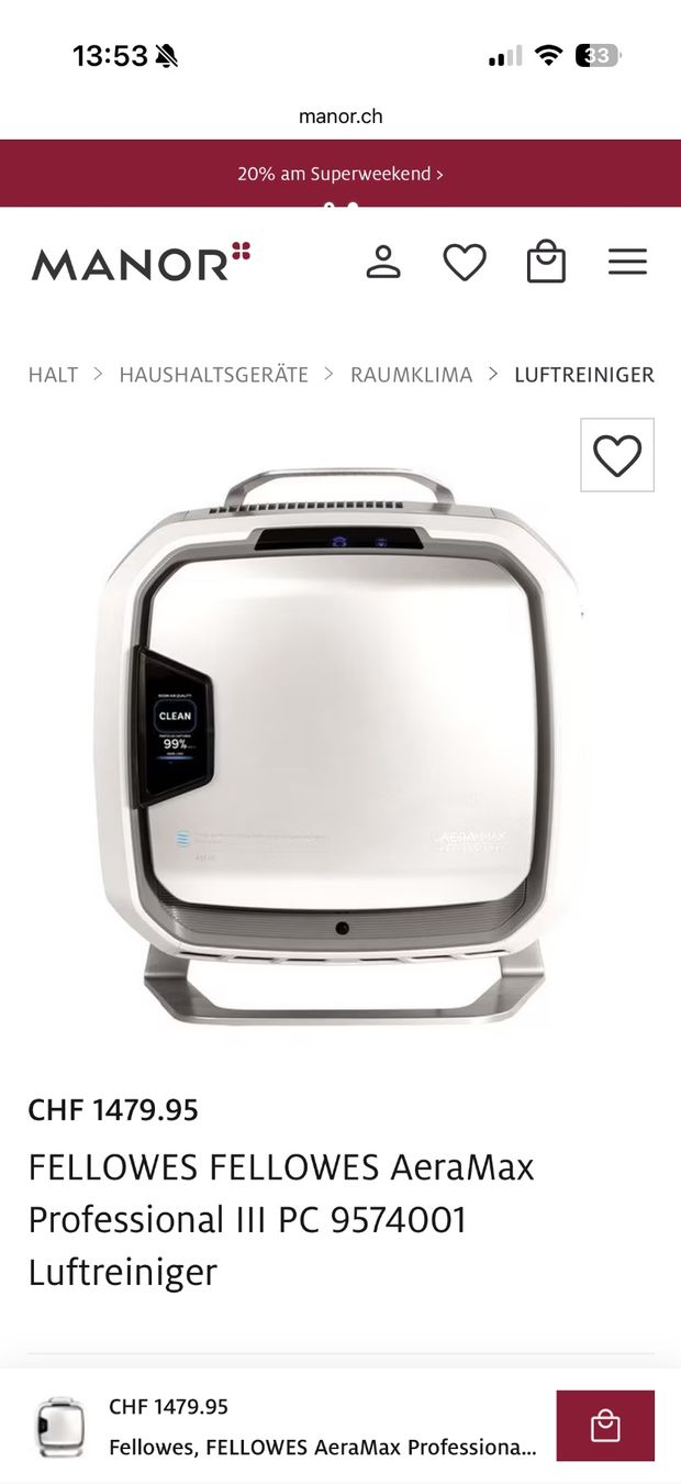 Luftreiniger: Fellowes AeraMax Professional III Luftreiniger – Top Zustand – Gebraucht aus Füllinsdorf von Marlon.Henseler
