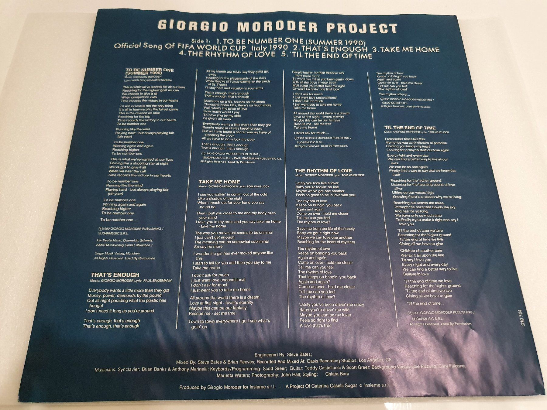 Dischi in vinile: Giorgio Moroder Project – To Be Number One (Summer 1990) – Usato da Uster venduto da Vinyl-Leidenschaft 3